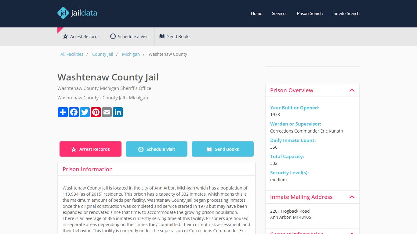 Washtenaw County Jail Inmate Search and Prisoner Info - Ann Arbor, MI